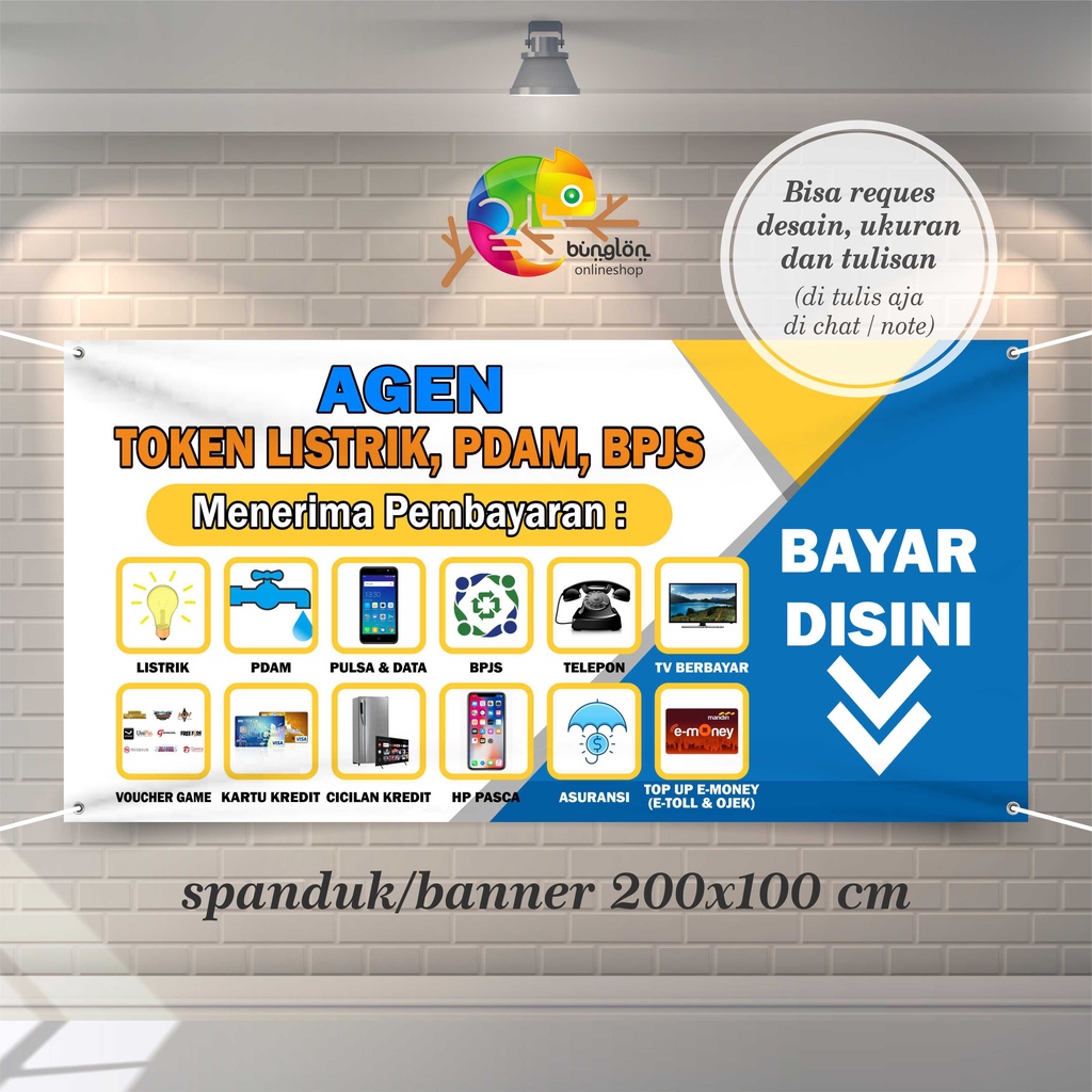 Spanduk, Banner Agen Token Listrik, Pulsa, PDAM, BPJS custom desain