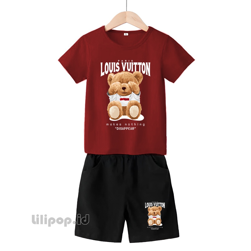 Baju Anak Stelan Kaos 3/4  Bear LV Cowok Cewek  Usia 1 - 4 Tahun Celana Pendek Harian