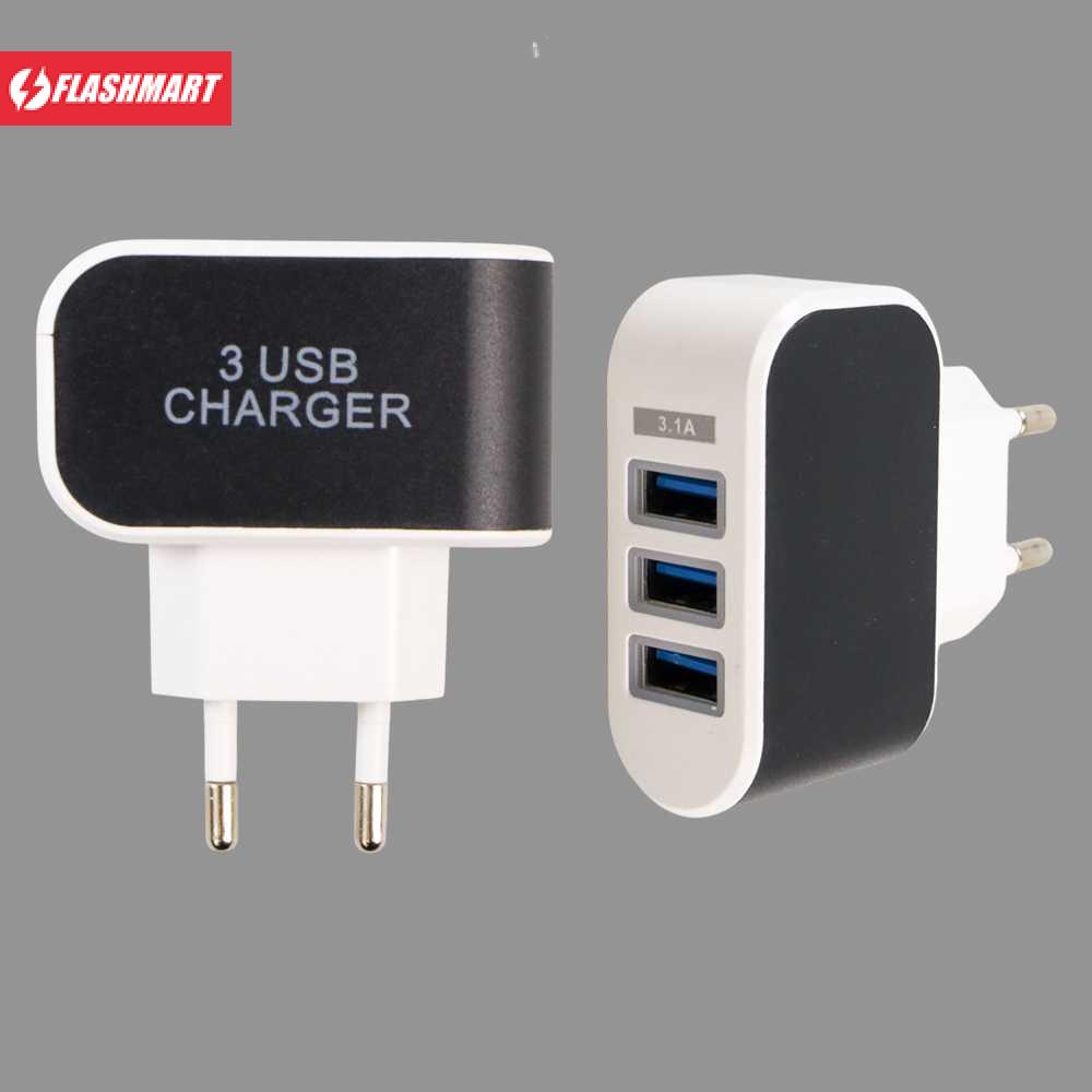 Flashmart Adapter Travel Charger USB 3 Port 5V 3.1A EU Plug - EKA