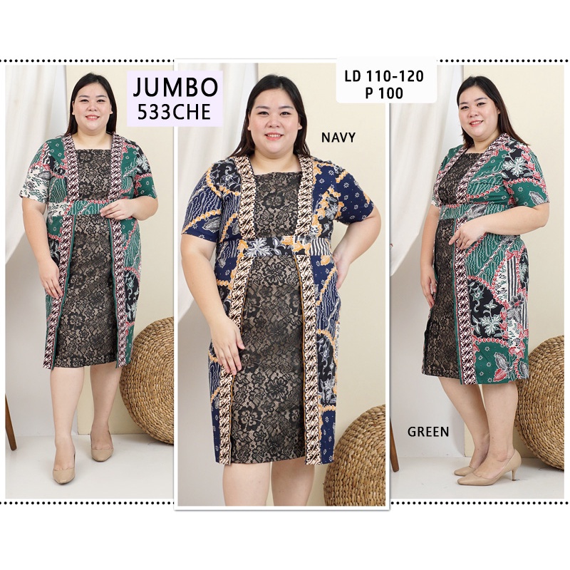 BIGCLO - (COD) LD 110-120cm Dress Pesta Jumbo Batik Katun Bigsize Kombinasi Brokat Mewah vol55d