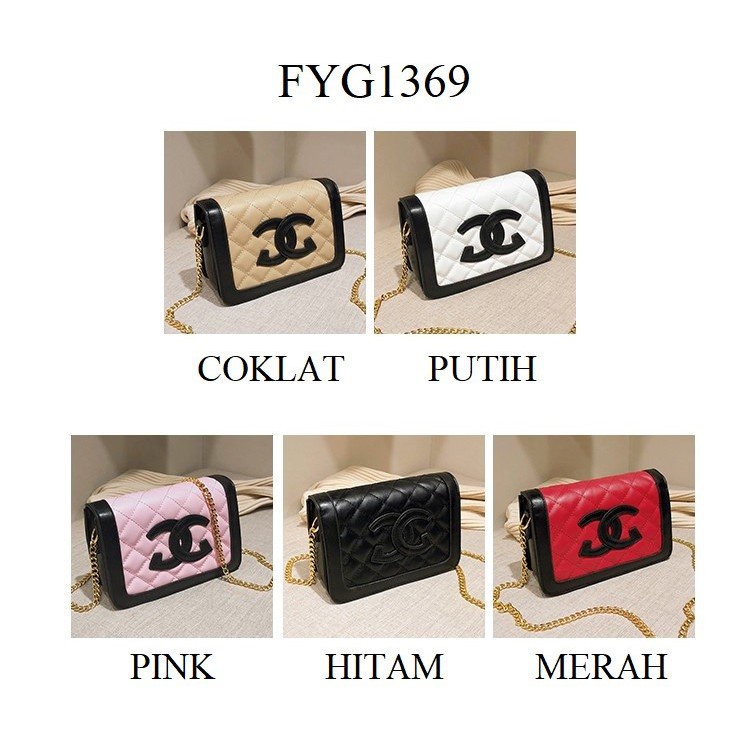 FYGALERY FYG1369 Tas Selempang Wanita Elegan Tas Perempuan Tali Rantai PU Murah