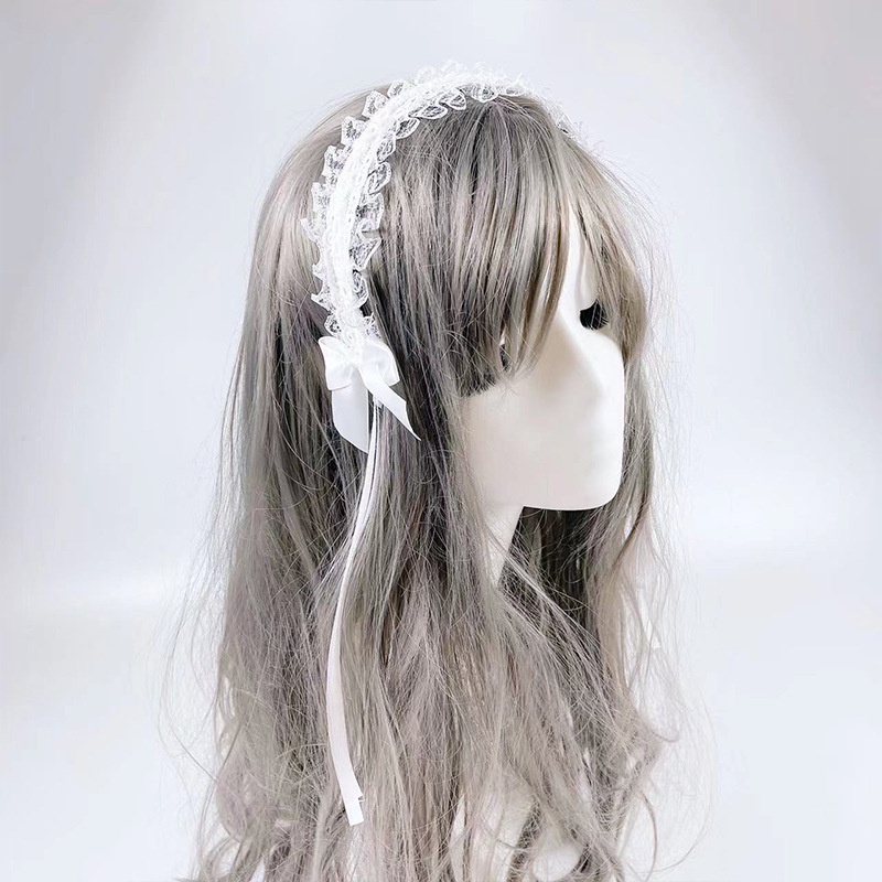 HBWL white lolita classic headband bando cosplay renda pita putih anime