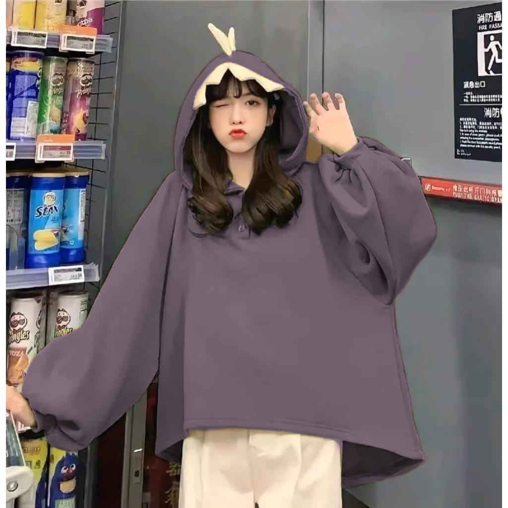 DINOS SWEATER HOODIE OVERSIZE | SWEATSHIRT PAKAIAN WANITA HOODIE BIG SIZE OVERSIZE-charcol