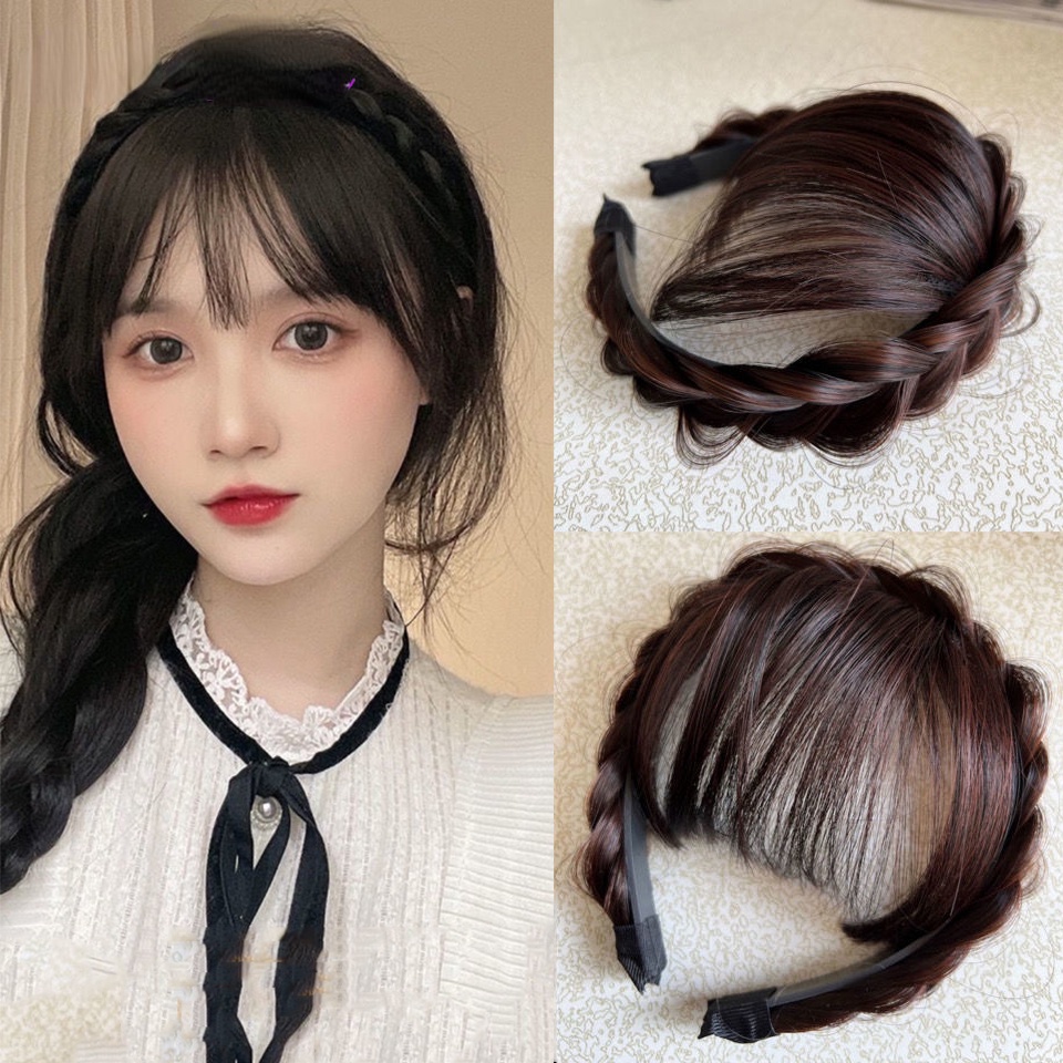 MAANGE Rambut Poni Palsu Extension Model Kepang Ganda Tahan Panas Untuk Rambut Poni Palsu Wanita 1286