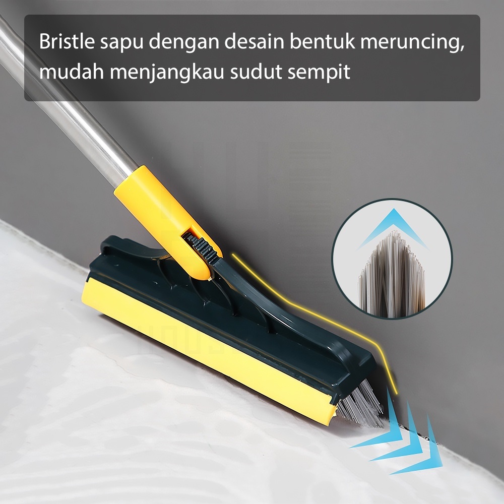 Sikat Lantai 2in1 Multifungsi Wiper Pembersih Dinding Kamar Mandi Gagang Panjang Portable Stainless Steel Alat Kebersihan Multifungsi Alat Pembersih Sudut Pojok Lantai