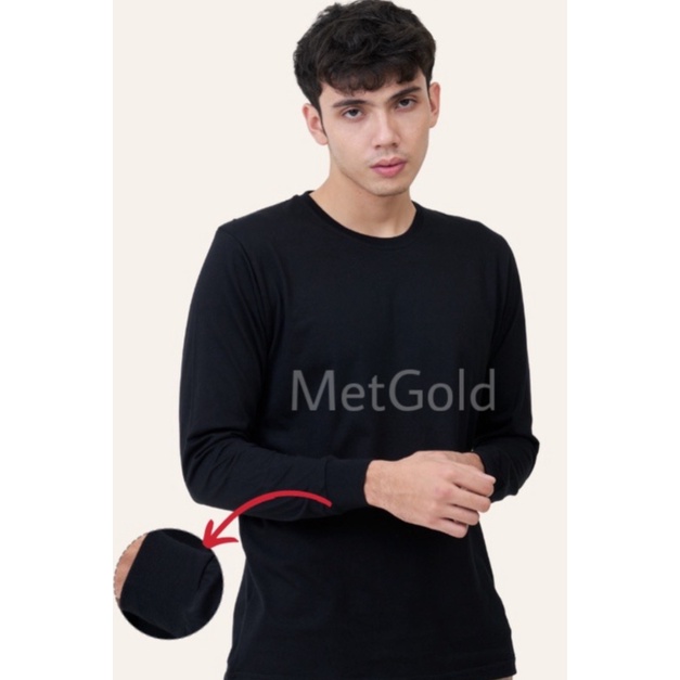 KAOS POLOS LENGAN PANJANG RIB TANGAN KARET UNISEX COTTON COMBED 30S METGOLD