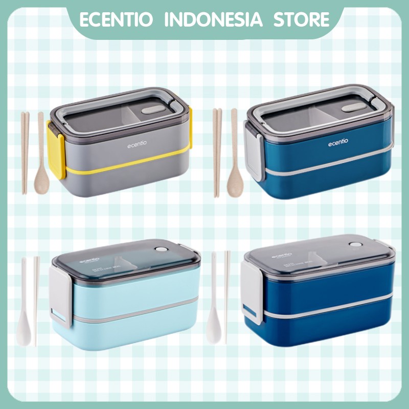 ecentio 2susun kotak makan tempat makanan anti tumpah bento box tepak makan lunch box set free sendok