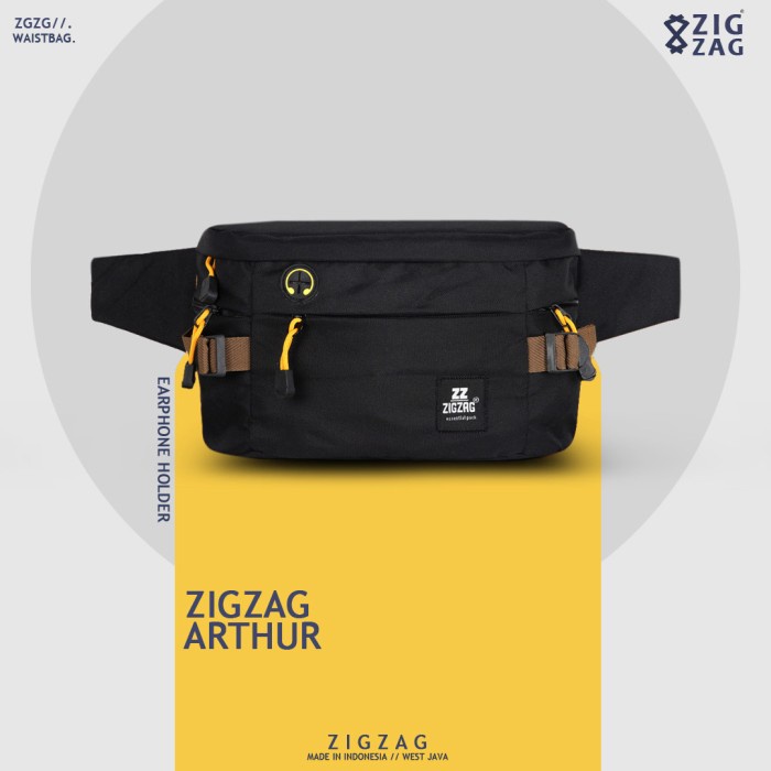 Best Seller Tas Waistbag Pria Zigzag Arthur - Tas Pinggang Pria Wanita - Black