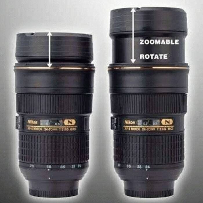 Mug Lensa Nikon Zoom - 24-70MM - Gelas Thermo Tahan Panas Dingin - Bisa Di-Zoom - Mirip Lensa Kamera Asli