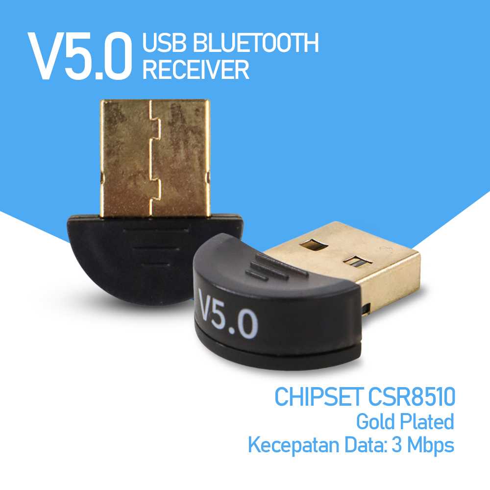 USB Bluetooth Receiver V5.0 Versi 5.0 Chipset CSR8510 Gold Plated 3Mbps Untuk Windows 7, 8.1, 10 dan 11/USB DONGLE WIRELESS VERSI 5.0