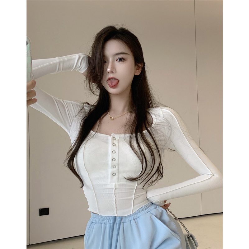 XIAOZHAINV Korean Style Kaos Lengan Panjang Baju Tunik Atasan Wanita