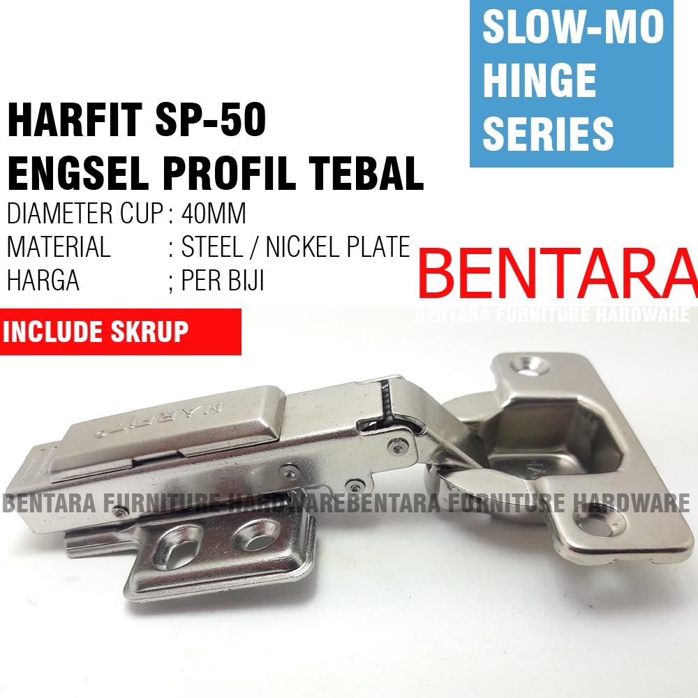 HARFIT SP50 - 40MM ENGSEL SENDOK SLOW MOTION CLIP-ON (UNTUK PINTU TEBAL)  HEAVY DUTY SOFT CLOSED CONCEAL HINGE