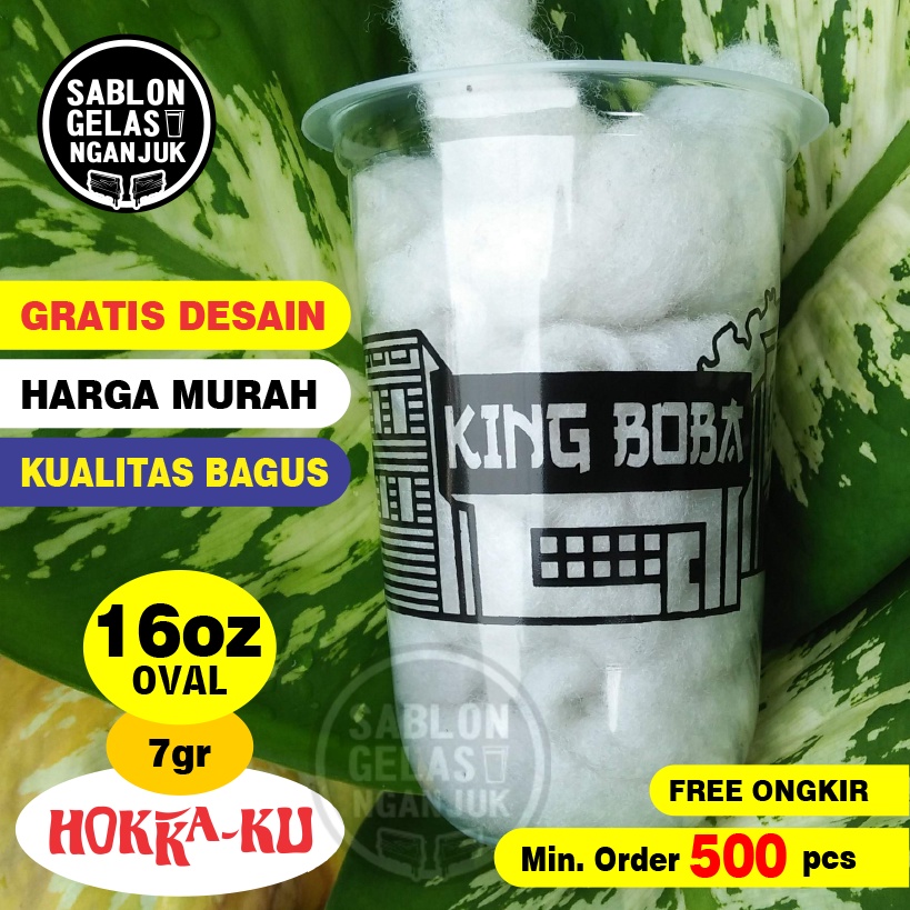 Sablon Gelas Cup Oval 16 oz murah, Gratis Desain