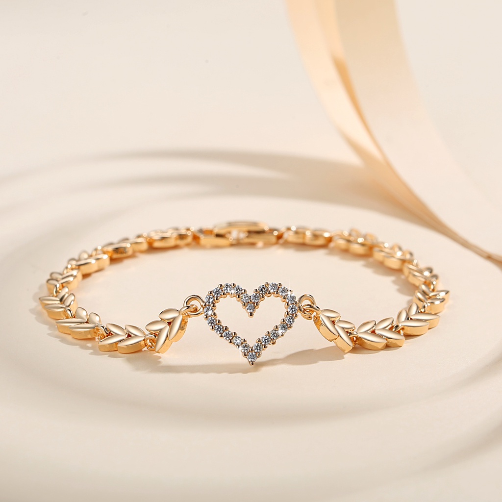 Y951 【Barang spot】Gelang Titanium Emas 18k Wanita Hati Perhiasan Gelang Titanium Anti Karat aksesoris perhiasan
