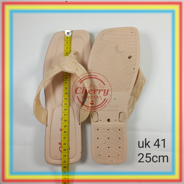 0198-1 Sandal Jepit Wanita Glanzton Sendal Cewek Empuk Jelly Karet Anti Slip Simpul Kerut Verotino