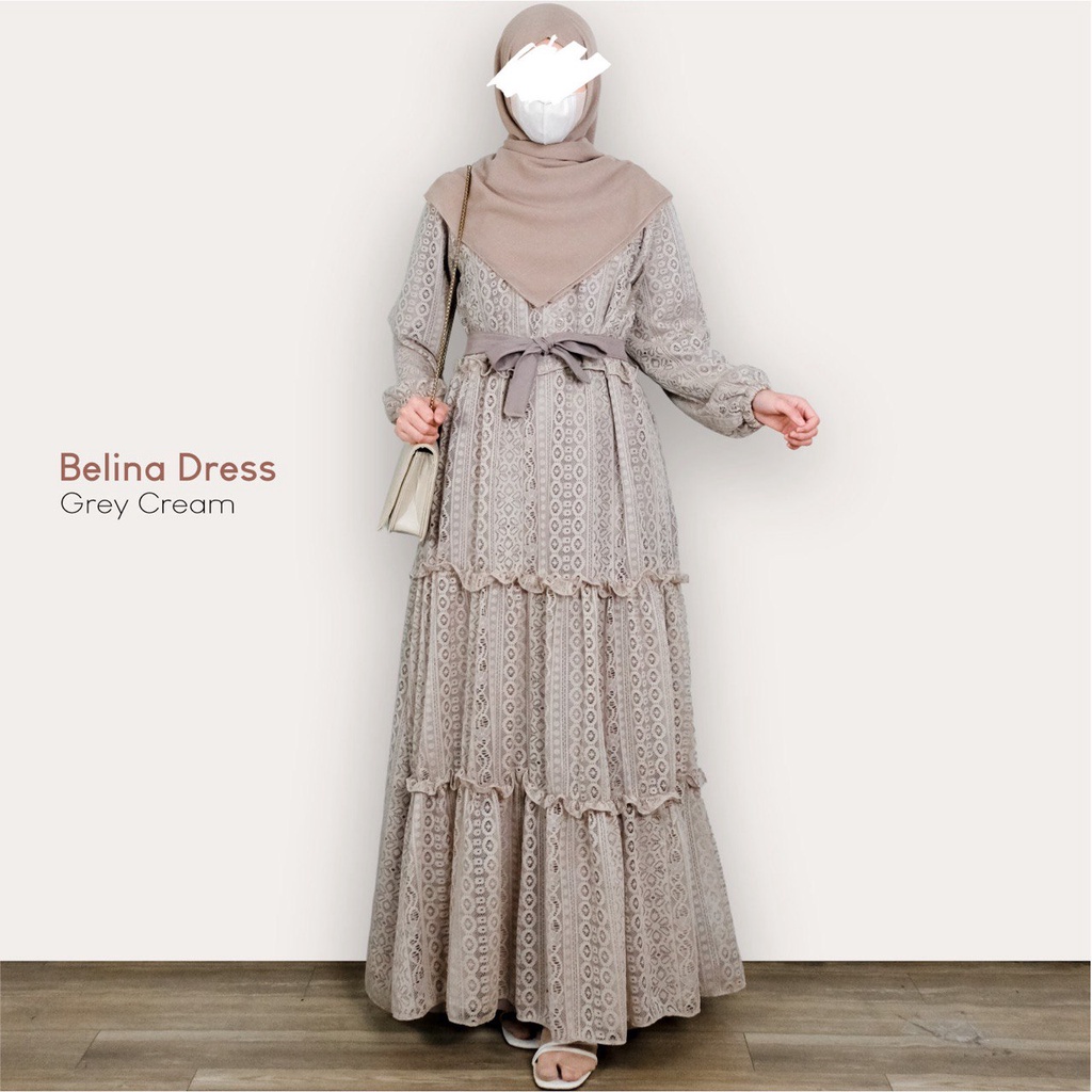 Mininos Belina Dress Gamis Kondangan Ity Crepe Brukat Remaja