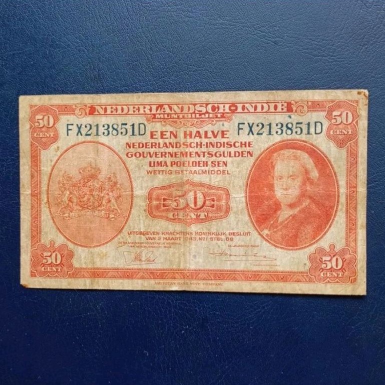 Uang Kuno 50 Cents Nica 1943 FX Murah