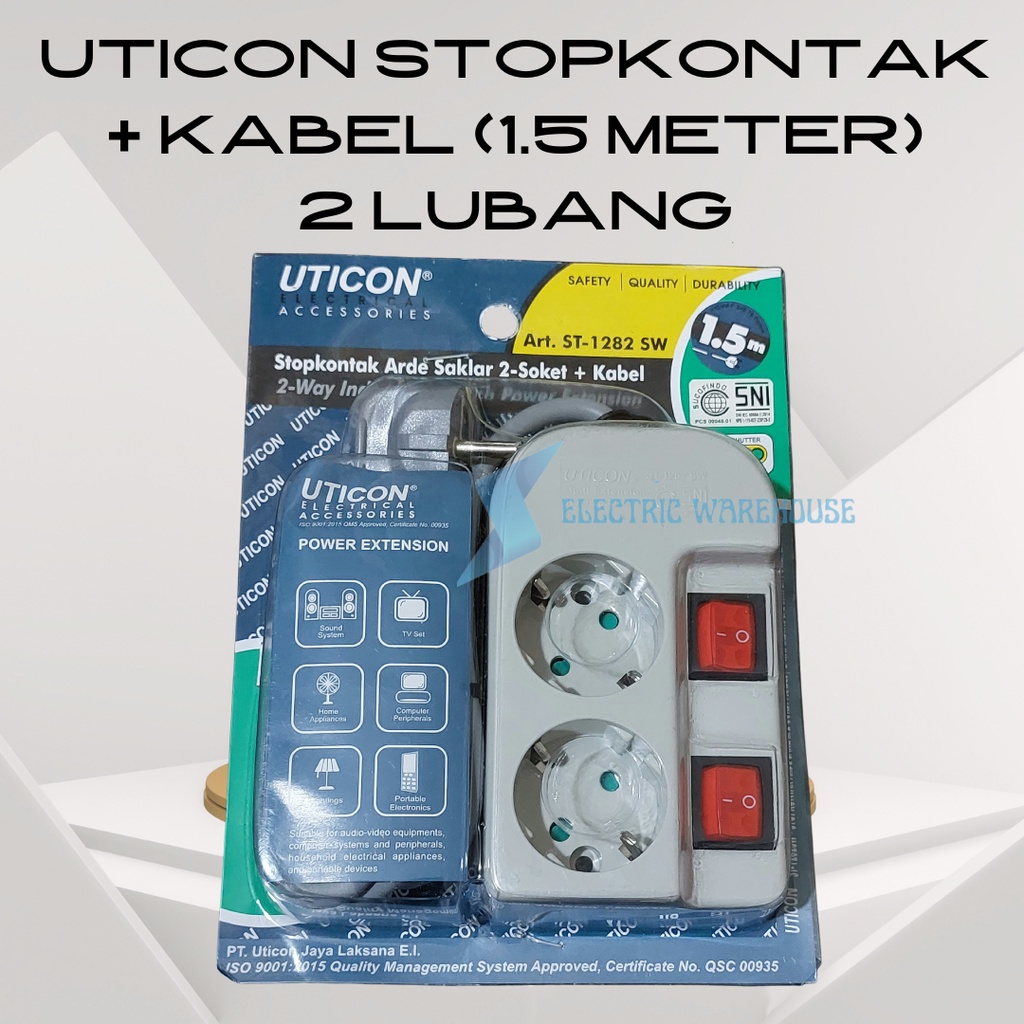 UTICON STOP KONTAK ARDE SAKLAR 1.5 METER 2 LUBANG 5 LUBANG ST-1282SW / ST 1282 SW