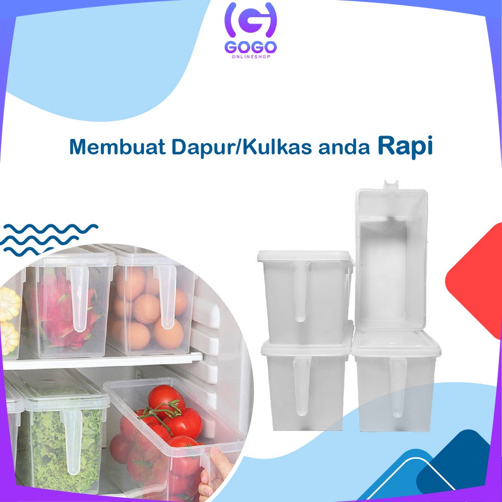 GOGO-C806 Kontainer Makanan Kulkas Food Storage Box Ada Pegangan Tangan / Kotak Penyimpanan Makanan Sayur Daging Ikan / Toples Kulkas Bening