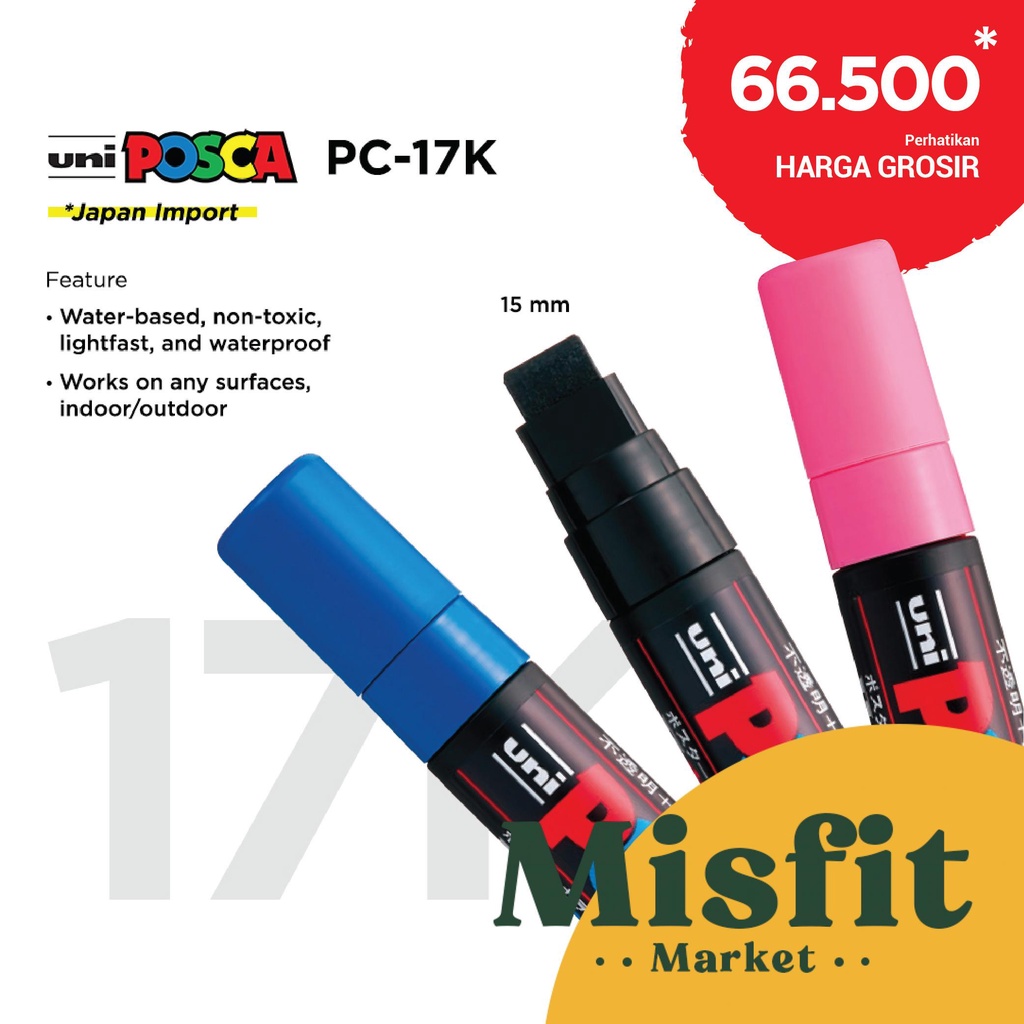 

POSCA PC-17K Extra Broad Tip 15mm Paint Marker Acrylic Spidol Warna