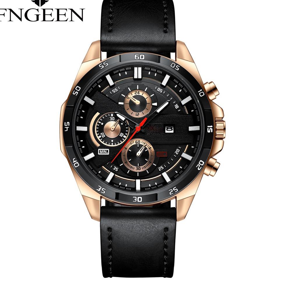 RECOMENDED FNGEEN 216 Jam Tangan Pria Kulit Sport Santai Quartz Orinal Anti Air Watch