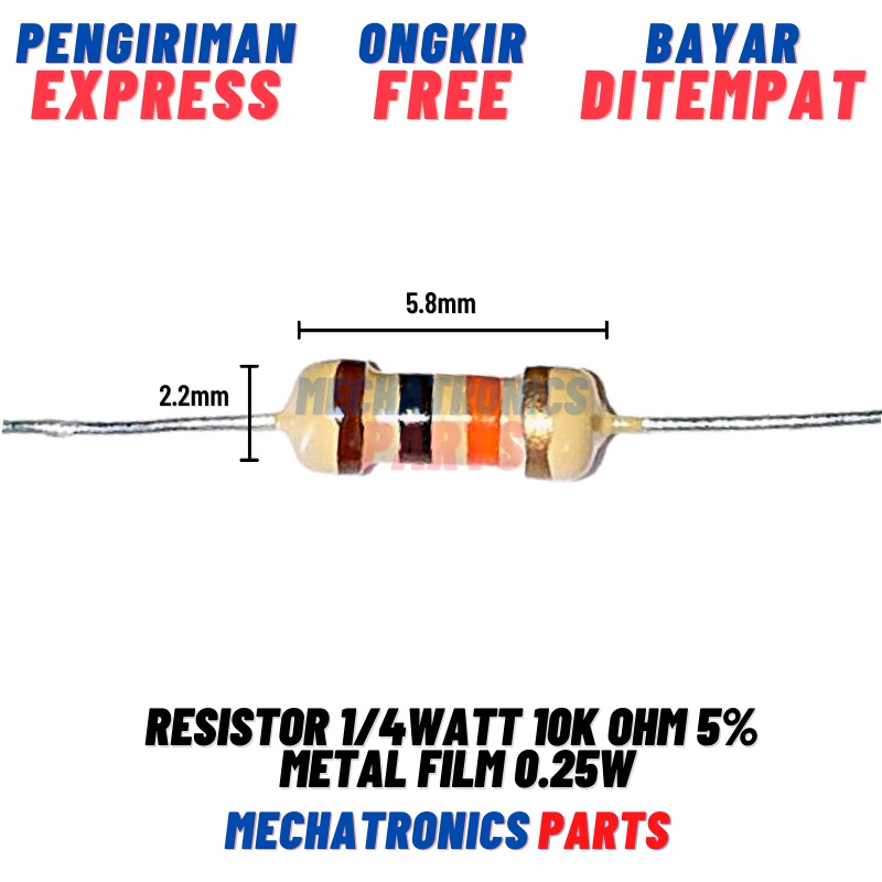 RESISTOR 1/4WATT 10KOHM 5% METAL FILM 0.25W