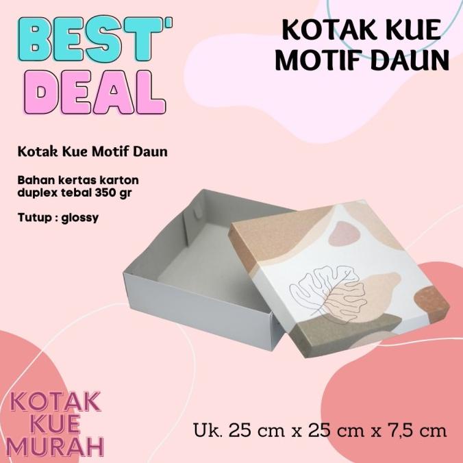 

BOX SERBAGUNA MOTIF DAUN UNTUK ROTI, KUE, DONAT uk 25 X 25 X 7,5