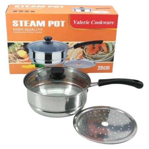 [BISA COD] PROMO Panci Tutup Kaca 20 Cm Dilengkapi Kukusan Berkualitas Steam Pot Panci Kukus Panci Susu Panci Stainless Panci Rebus Panci Mie Murah Harga Terjangkau