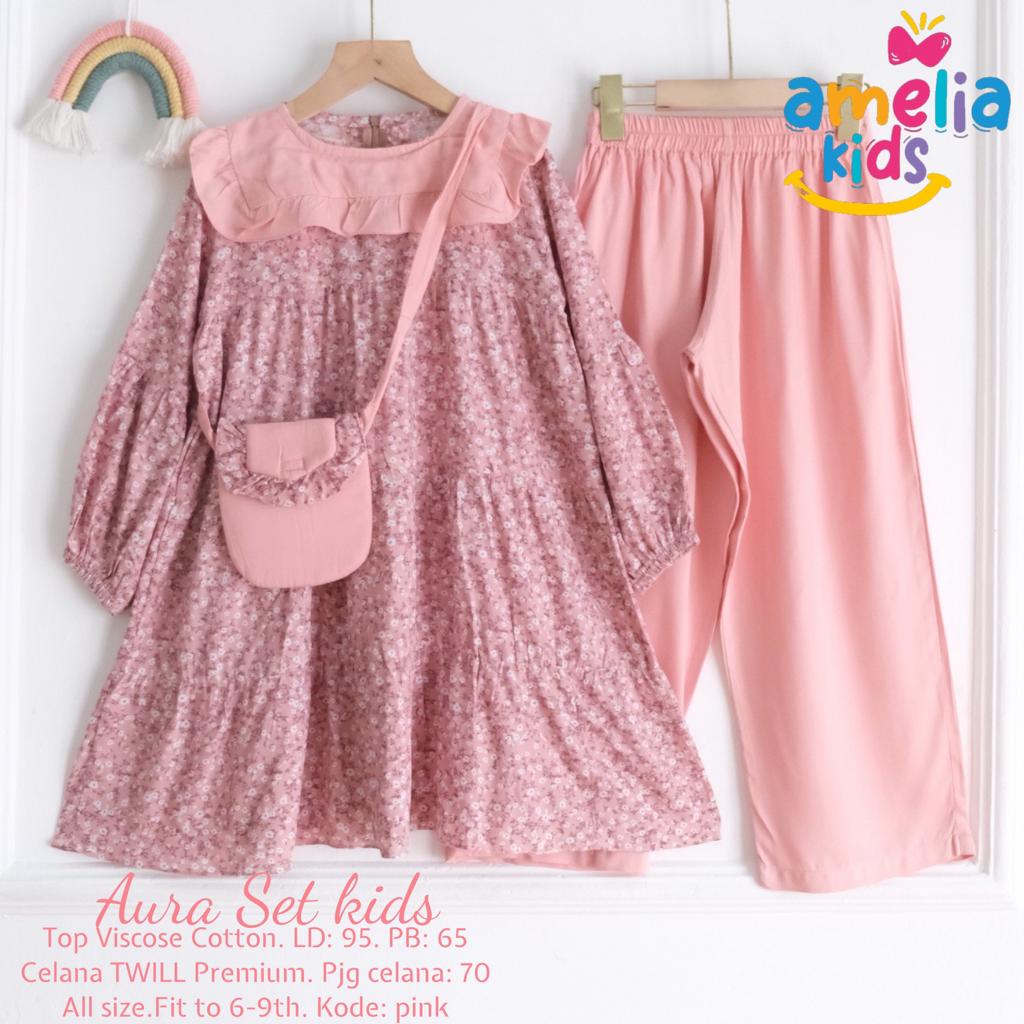 AURA SET KIDS ORIGINAL BY AMELIA KIDS SETELAN BAJU ANAK PEREMPUAN USIA 5-10 TAHUN ONESET KIDS KATUN 