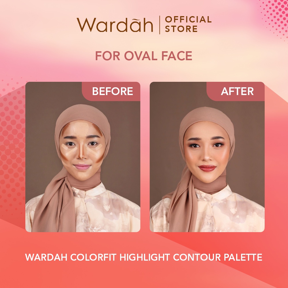 WARDAH Colorfit Highlight Contour Palette Indonesia / 3 IN 1 Highlighter Contur Concealer / Intense Blendable / Creamy Shimmer Natural Pigmented Look Savvy Soft Focus Halus Palet / 01 Light 02 Medium / Cosmetic Makeup Face Eye Makeup / Eyeshadow Series