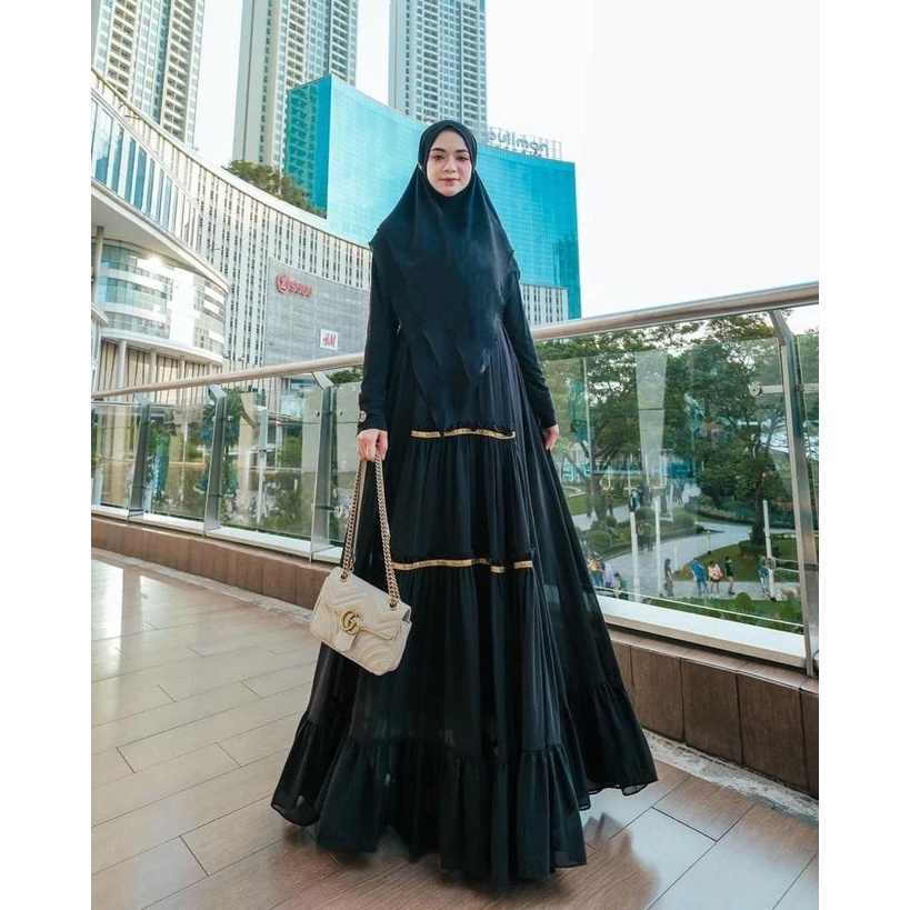 Gamis Syari Jumbo Polos Hitam Putih Terbaru 2023 Gamis Izora Syari Plus Khimar Ceruty Mix Puring + P