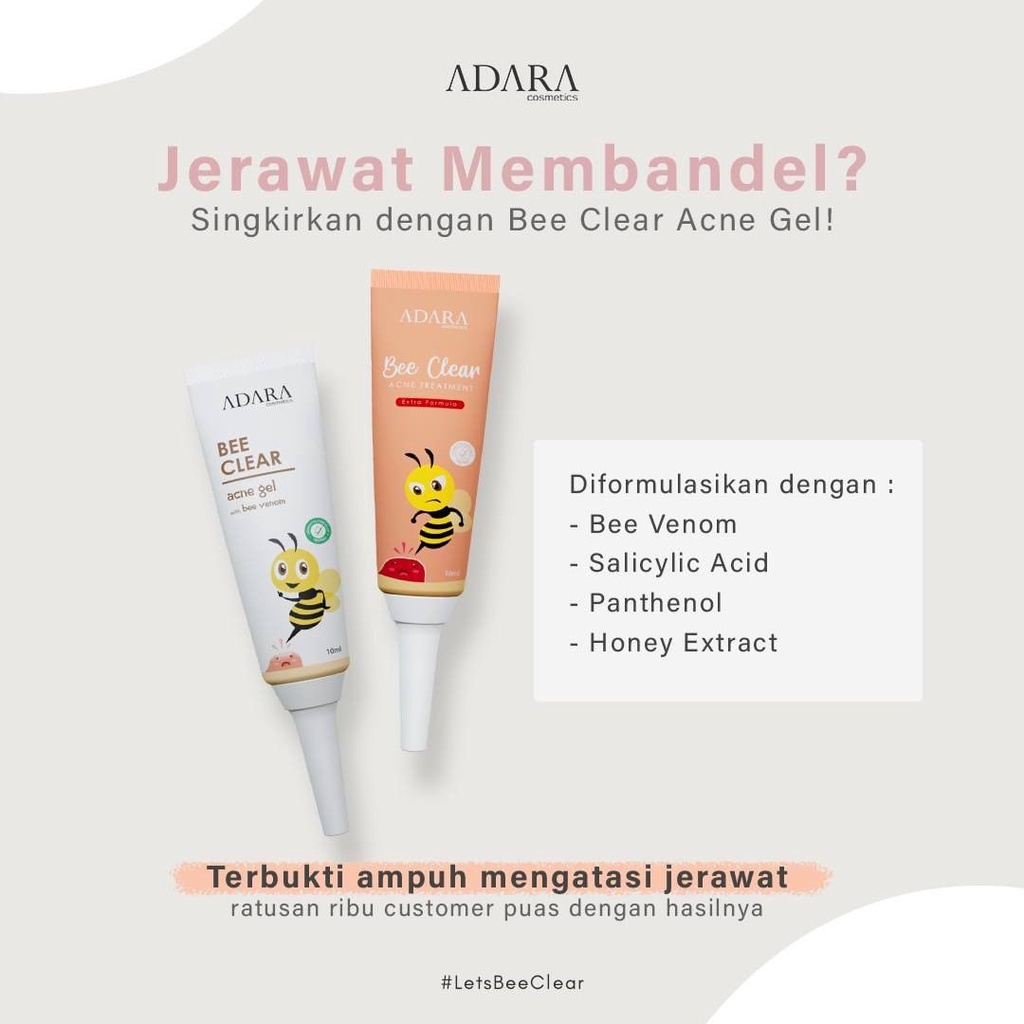 Adara Bee Clear Acne Gel I Extra Formula I Concentrate Serum I Penghilang Jerawat