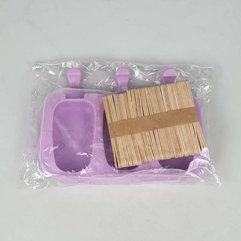 Cetakan Es Krim 3 Hole Silicone Mold Dessert with 50 Popsicle Stick Oval - JSC8004 - No Color