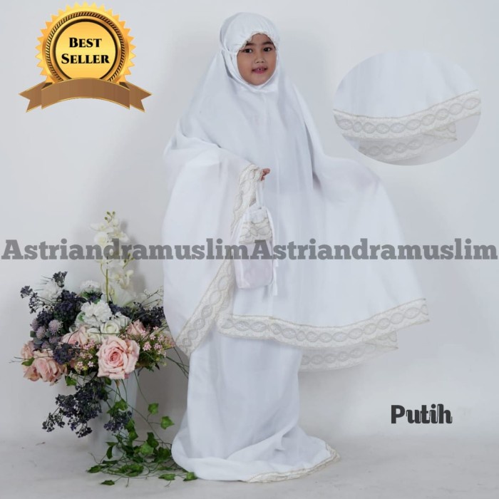 MUKENA ANAK NATASYA KATUN PUTIH RENDA GOLD BEST SELLER TERMURAH