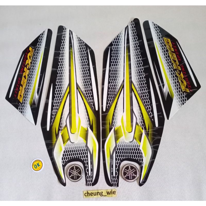 lis body/ striping / stiker + Emblem Yamaha RX King Hitam Kuning putih Custom 2007 kw super kualitas
