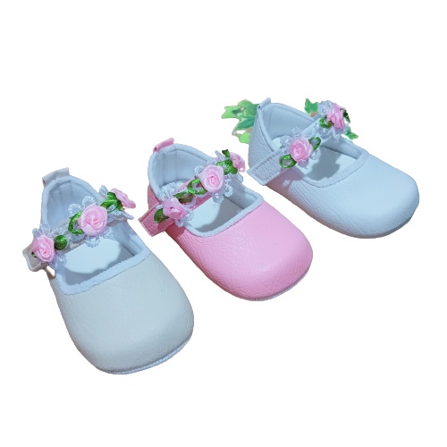 Sepatu Prewalker Casual Anti Selip Aksen Bunga untuk Bayi Perempuan 0-18 PITA BUNGA