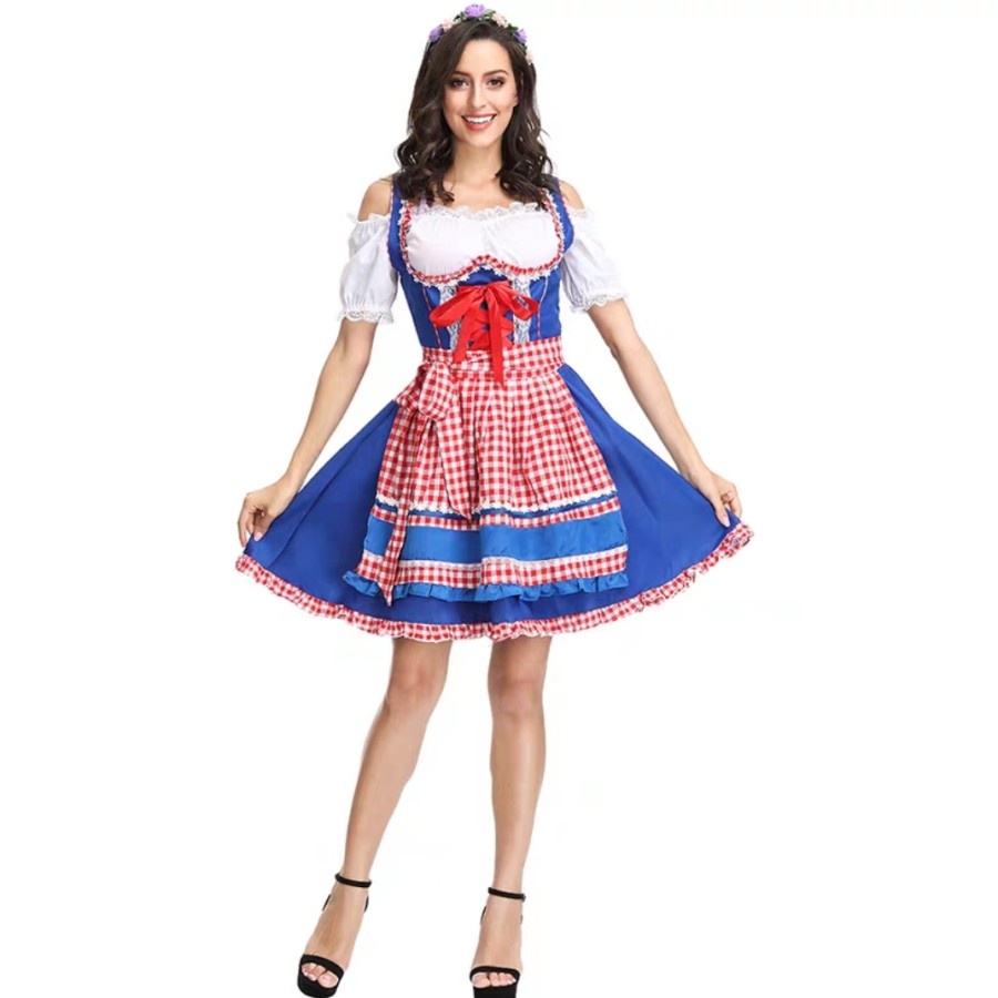 Bavarian Octoberfest Germany Costume Adult Woman Halloween Wanita Blue