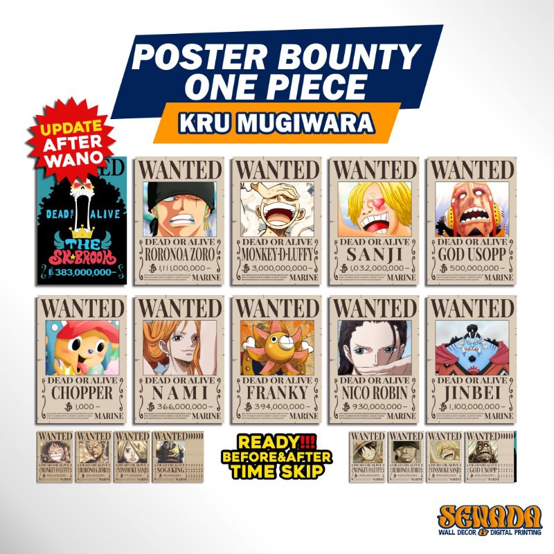 Poster Bounty One Piece Kru Mugiwara 1 Set 10pcs Poster Wanted One Piece After Wano Kuni After Times