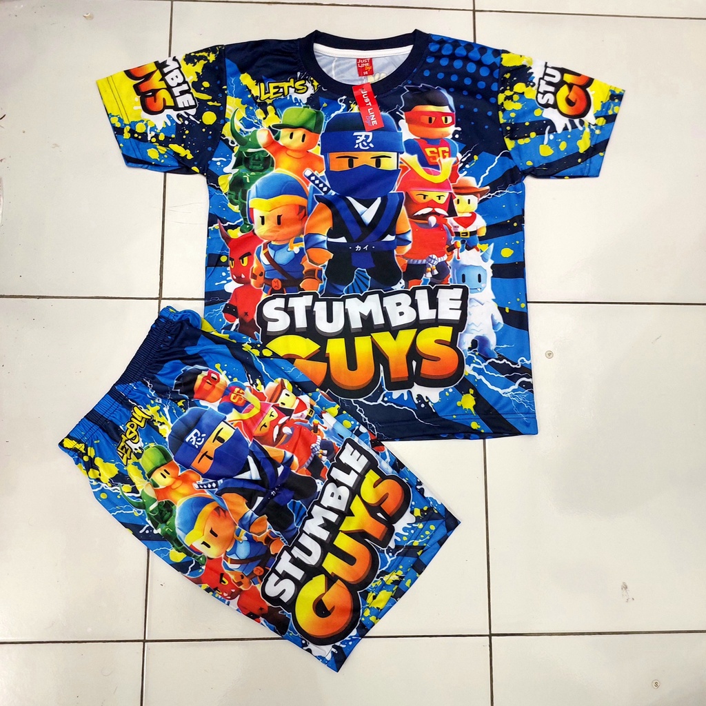 baju miau aug/setelan kaos baju celana miau aug full print size 6-12thn/setelan stumble guys printing