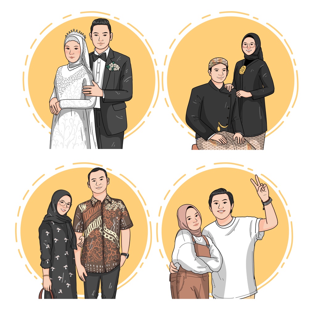 (softfile) TIPE A  Ilustrasi / kado foto / ultah / gift / wedding /  ilustrasi minimalis / dekorasi  karikatur vektor fanart