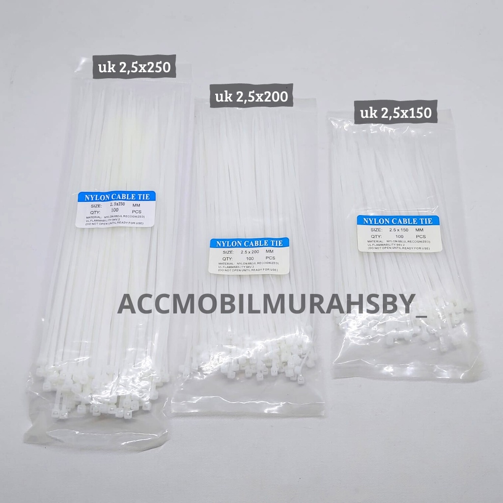 

Kabel Tie / Kabel Ties / Cable Tie 2.5x150 MM / 2.5x200 MM / 2.5x250 MM PUTIH 1 Pack ISI 100PCS