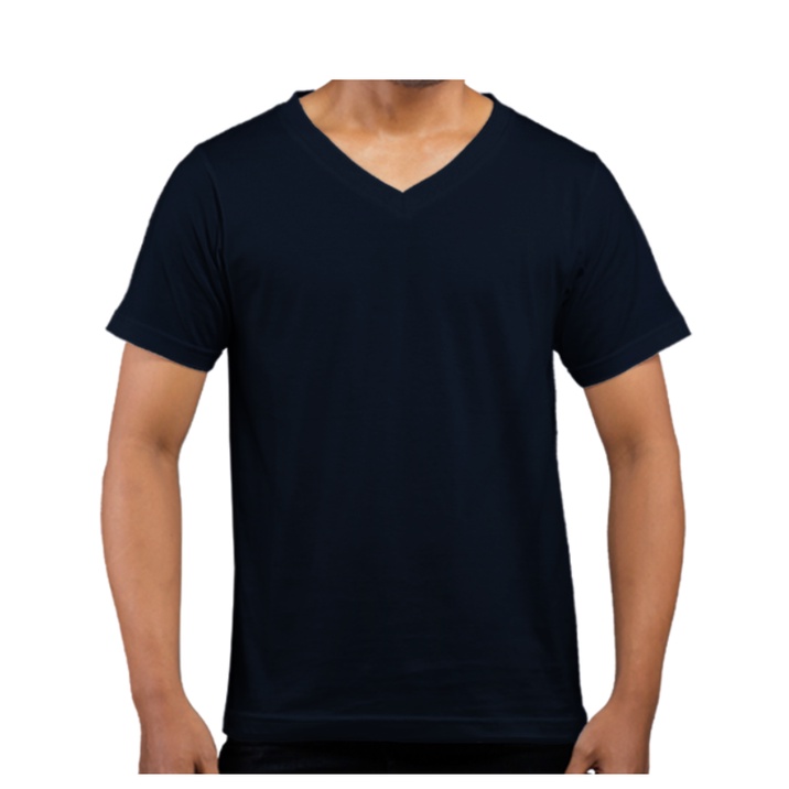Baju Kaos Pria Kerah V (V Neck) warna BIRU NAVY (BLUE NAVY) dari bahan katun (cotton combed) pilihan