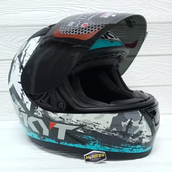 HELM KYT R-10 #3 BLACK AQUA BLUE KYT R-10 #3 KYT R10 SMOKE VISOR