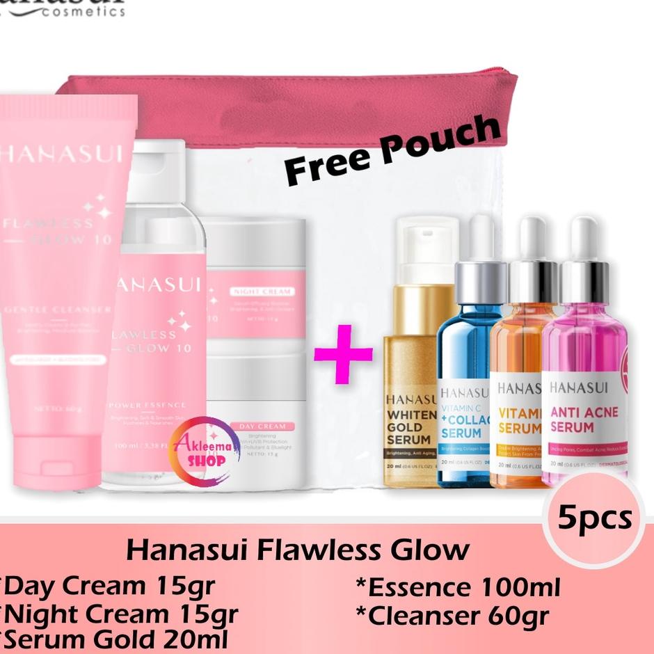☏ Paket Hanasui Flawless Glow 5pcs (Day+Night+Serum+Essence+Cleanser) ♩