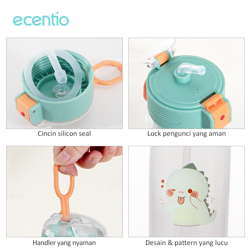 ecentio Botol Minum Anak 650ml/500ml Dan Sedotan Stiker Lucu 0-100℃ Air Panas Anti Tumpah BPA Free