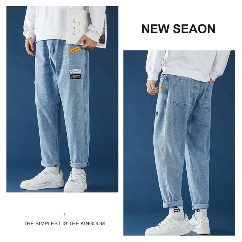 Celana korean style pria straight jeans oversize loose jeans celana panjang cowok pria celana trening pria celana denim pria celana pensil pria celana kasual pria baggy pants celana slim fit pria Celana jeans biru