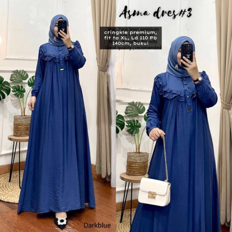 Asma Dress Bahan Crinkle Fit To XL Gamis Crinkle Polos /  Gamis Kondangan / BAJU DEWASA MURAH TERBARU 2022