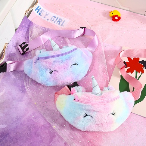 waistbag unicorn bulu tas pinggang anak perempuan bulu boneka unicorn