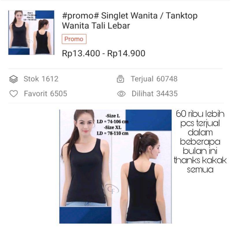 #promo# Singlet Wanita / Tanktop Wanita Tali Lebar