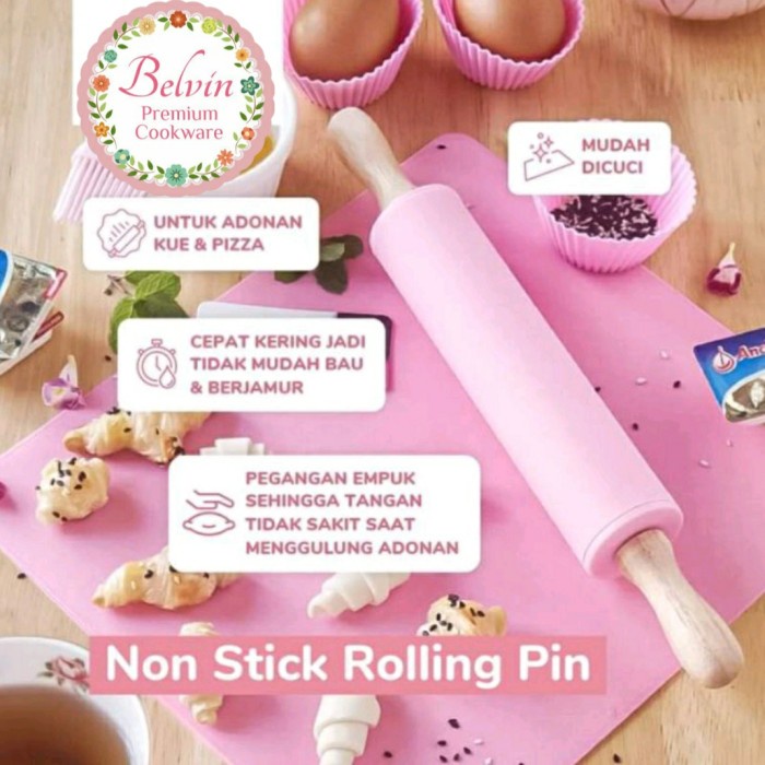 Terlaris Penggiling Gilingan Roll Rolling Pin Adonan Kue Roti Bahan Silikon